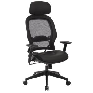 SPACE Seating Professional Air Grid® Chair with Bonded Leather Seat and Adjustable Headrest