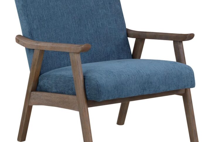 Weldon Armchair in Navy Fabric with Brushed Brown Finished Frame