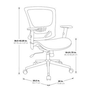 Stay on task with this black office chair designed for comfort. Sink in to the gentle curve of the breathable mesh back with built in lumbar support along with a padded mesh seat while you are hard at work. Multiple adjustments allow for a completely customized seating experience. Upgrade your office seating with the Work Smart Mesh Back and Seat Locking Tilt Task Chair.
