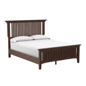The Modern Mission Collection is an updated version of the traditional Craftsman design. The renewed look has enhanced darker hues in the finish with a deep oak grain look and feel. This queen bed is resiliently crafted with two side rails