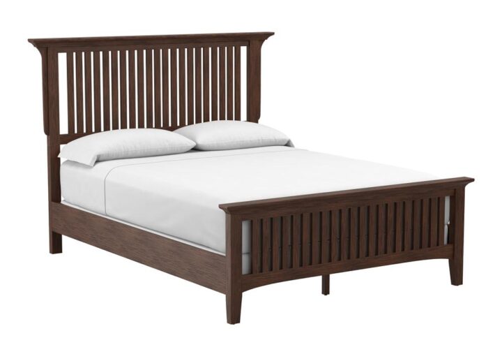 The Modern Mission Collection is an updated version of the traditional Craftsman design. The renewed look has enhanced darker hues in the finish with a deep oak grain look and feel. This queen bed is resiliently crafted with two side rails