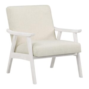 Weldon Armchair in Linen Fabric with Antique White Finished Frame