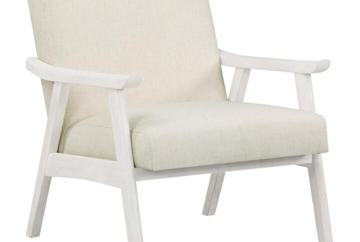 Weldon Armchair in Linen Fabric with Antique White Finished Frame