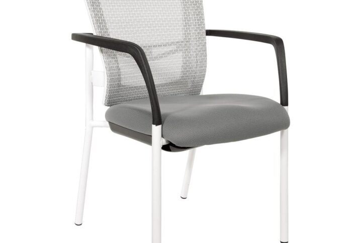 ProGrid® Mesh Back with Padded Steel Fabric Seat Visitors Chair with Arms and White Finish Frame