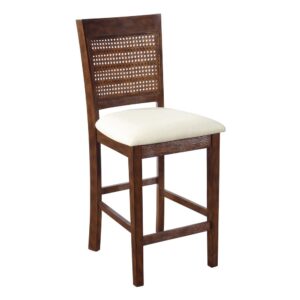 Walden 24" Cane Back Counter Stool 2-Pack with Burnt Brown Base and Linen Fabric Seat