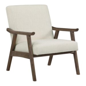 Weldon Armchair in Linen Fabric with Brushed Brown Finished Frame