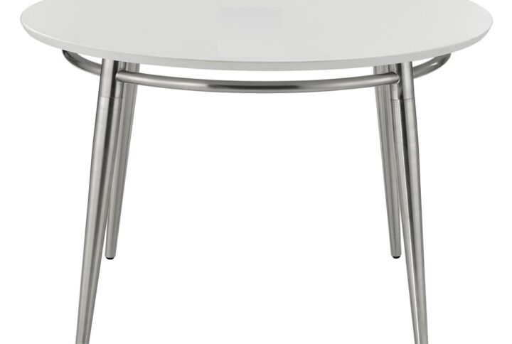 Create a fresh contemporary feel with our modern round coffee table. Tabletop available in durable white or black painted finish which pairs seamlessly with any interior design. Weighty metal frame in brushed nickel finish
