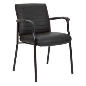 This Guest Chair in Black Faux Leather with a Black Frame by Work Smart® is subtly contoured for true comfort. Its thick