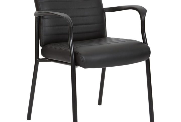 This Guest Chair in Black Faux Leather with a Black Frame by Work Smart® is subtly contoured for true comfort. Its thick