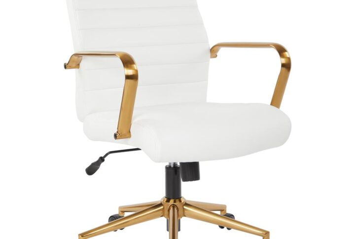 The Baldwin Mid-Back Faux Leather Chair features an attractive gold finished base and arms with all the ergonomic comfort of a modern office chair. Alongside built-in lumbar support