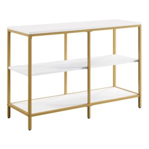 the beautiful Modern Life Bookcase Credenza in matte finish will add sophistication to any home. Featuring trendy frame in a durable powder-coated gold finish
