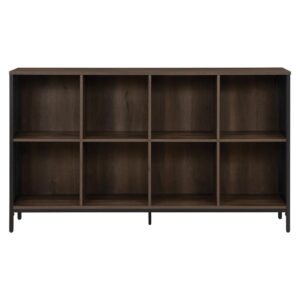 this bookshelf is the perfect size for storing books or plastic tubs. The woodgrain finish and perforated metal sides give it a modern industrial style and that will elevate any room and the sturdy metal frame with center support will add long-lasting durability and strength.