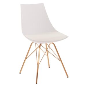 Oakley Chair in White Faux Leather with Gold Chrome Base