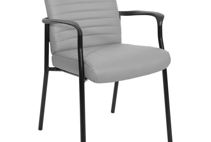 This Guest Chair in Grey Faux Leather with a Black Frame by Work Smart® is subtly contoured for true comfort. Its thick