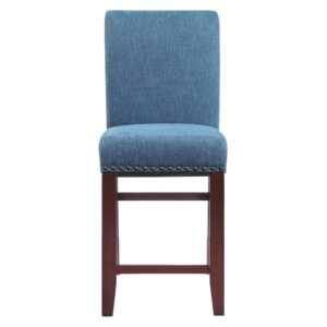 The Parsons 24” Dining Stool with nail-head trim is an ideal option for kitchen island and counter top dining. Tall elegant padded back paired with padded seat and added footrest provides exceptional comfort.  The gently scrolled shoulder