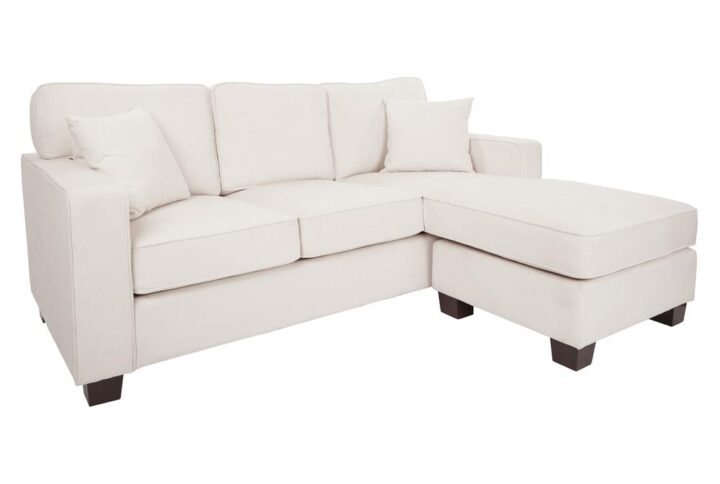 Invite comfort into your home with this reversible chaise sectional sofa. Enjoy the plush luxury of gusseted back cushions along with innerspring coil seat cushions wrapped in foam for extended support and maximum relaxation. Upholstered in durable 100% polyester fabric for easy cleaning and maintenance for years to come. The handy reversible chaise requires a simple adjustment for a left or right configuration. Create the cozy living room of your dreams with the Avenue Six Russell sectional.