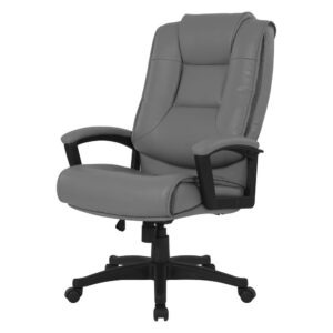 High Back Charcoal Bonded Leather Chair with Padded Loop Arms