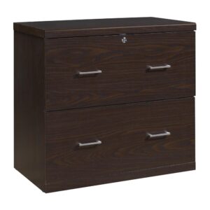 locking lateral file cabinet. Dual drawer pulls paired with euro-style easy glide hardware allows each double width drawer to open and close with ease. Both legal and letter size file capability with locking top drawer. Simplify assembly with Lockdowel™ fasteners