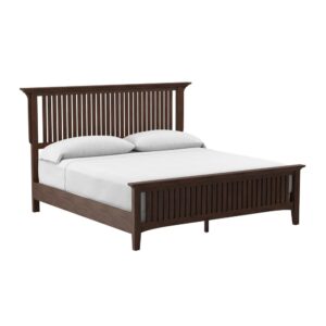 The Modern Mission Collection is an updated version of the traditional Craftsman design. The renewed look has enhanced darker hues in the finish with a deep oak grain look and feel. This king bed is resiliently crafted with two side rails