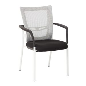 ProGrid® Mesh Back with Padded Black Fabric Seat Visitors Chair with Arms and White Finish Frame