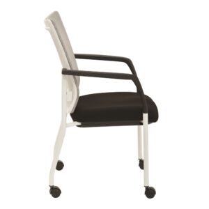 ProGrid® Mesh Back with Padded Black Fabric Seat Visitors Chair with Arms and White Finish Frame with Casters