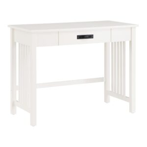Sierra Writing Desk in White Finish with Pull-Out Drawer and Solid Wood Legs