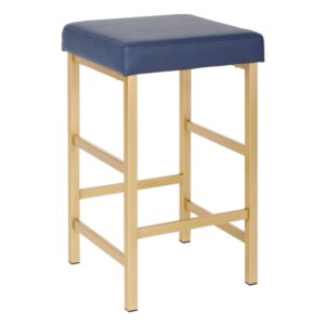 26" Gold Backless Stool in Blue