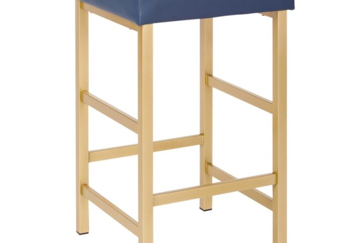 26" Gold Backless Stool in Blue
