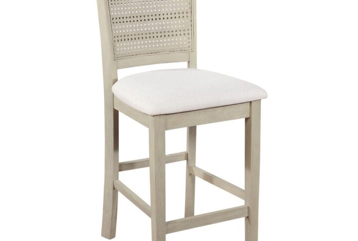 Walden 24" Cane Back Counter Stool 2-Pack with Antique White Base and Linen Fabric Seat