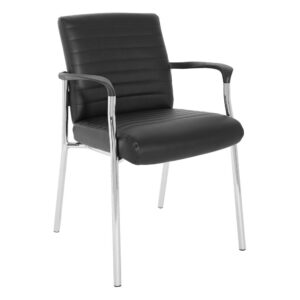 This Guest Chair in Black Faux Leather with a Chrome Frame by Work Smart® is subtly contoured for true comfort. Its thick
