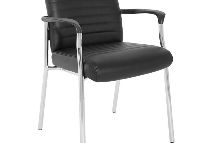 This Guest Chair in Black Faux Leather with a Chrome Frame by Work Smart® is subtly contoured for true comfort. Its thick