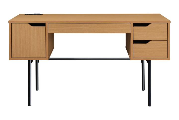 Enjoy both form and function with the Denmark Executive Desk. Large drawers and storage shelves keep office supplies and accessories organized and close at hand. AC power-port keeps devices charged up and stowed. A  natural