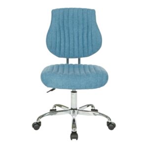 the Sunnydale office chair delivers warmth and style to your home office. Plush channel tufted seat and back with built in lumbar support is as pretty as it is comfortable. The pneumatic height adjustment and 360º rotation allow for flexibility of use in your work space. Durable chrome base adds a lovely sheen