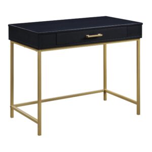 the modern life Writing Desk in matte finish adds charm and sophistication to any space. Featuring trendy hardware and frame in a powder-coated gold finish