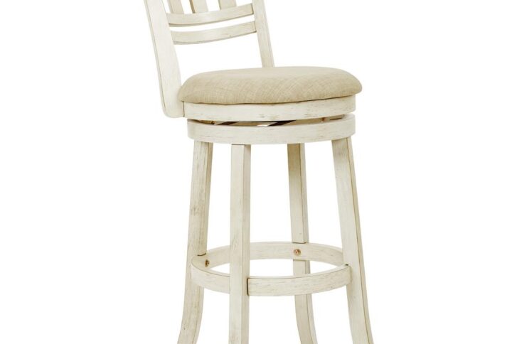 Swivel Stool 30" with Slatted Back in Antique White Finish