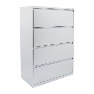 36" Wide 4 Drawer Lateral File With Core-Removeable Lock & Adjustable Glides(Silver)