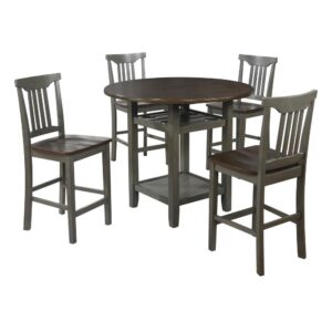 Bring the modern farmhouse look into your kitchen with this counter height dining set. A striking slate grey and wood finish welcomes friends and family for Sunday brunch or morning tea. Rustic details radiate a warm and cozy vibe