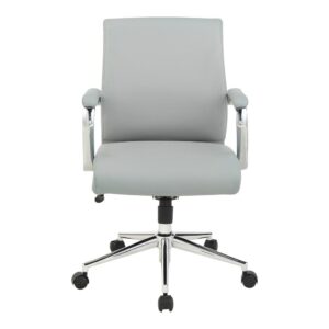 Bring a well designed professional appearance to any office with our Mid-Back Antimicrobial Fabric Manager's Chair with padded contoured seat and back with built-in lumbar support. This Pro-Line II™ chair features one touch pneumatic seat height adjustment and locking tilt control with adjustable tilt tension. Other features include PU padded chrome arms and antimicrobial fabric on all seating surfaces. Complete with heavy duty chrome base with dual wheel carpet casters and is backed by a limited lifetime warranty.