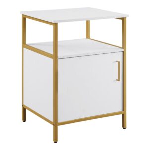 the clever Modern Life cabinet in matte finish adds charm and sophistication to any space. Featuring trendy hardware and frame in a durable powder-coated gold finish. This side table will give the 'wow' factor to any home office. Smart cabinet storage and mid shelf keep everything organized