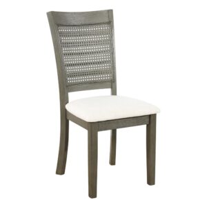 Walden Cane Back Dining Chair 2-Pack with Antique Grey Base and Linen Fabric Seat