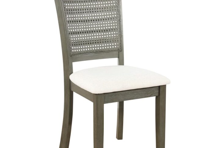 Walden Cane Back Dining Chair 2-Pack with Antique Grey Base and Linen Fabric Seat