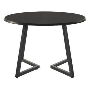 kitchen or breakfast nook with our Mid-Century Modern round dining table with metal cross-frame base in a matte black finish. Make your décor uniquely your own