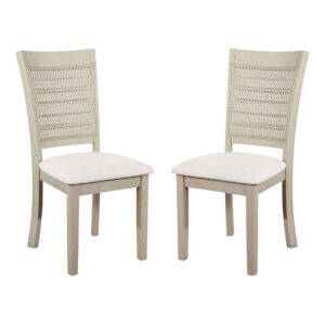 Walden Cane Back Dining Chair 2-Pack with Antique White Base and Linen Fabric Seat