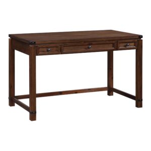 organized and out of sight. Hand rubbed burnished hardware adds a rustic industrial charm that allows this desk to sit pretty in a home office or front and center in a living room or family room setting. The sturdy