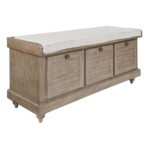 Emanate a coastal cool vibe in your home with this chic wood storage bench. The perfect addition to the front entry