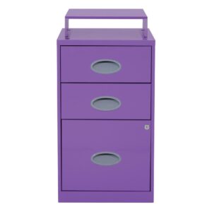 Keep files organized and your office working at peak performance with our locking metal file cabinet with convenient top shelf. Available in several colors to match any workspace. Deep full sided drawers glide smoothly keeping files at your fingertips and locking lower drawer offers storage for important documents or valuables. Ships fully assembled.