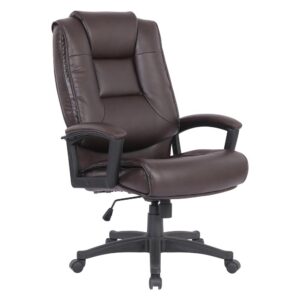 High Back Espresso Bonded Leather Chair with Padded Loop Arms