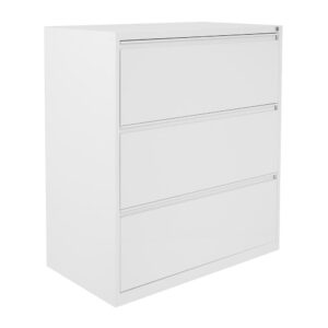 36" Wide 3 Drawer Lateral File With Core-Removeable Lock & Adjustable Glides(White)