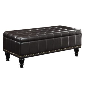 Caldwell Square Storage Ottoman in Espresso Bonded Leather with Decorative Nailheads