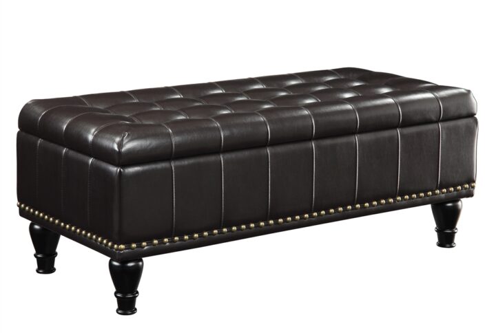 Caldwell Square Storage Ottoman in Espresso Bonded Leather with Decorative Nailheads